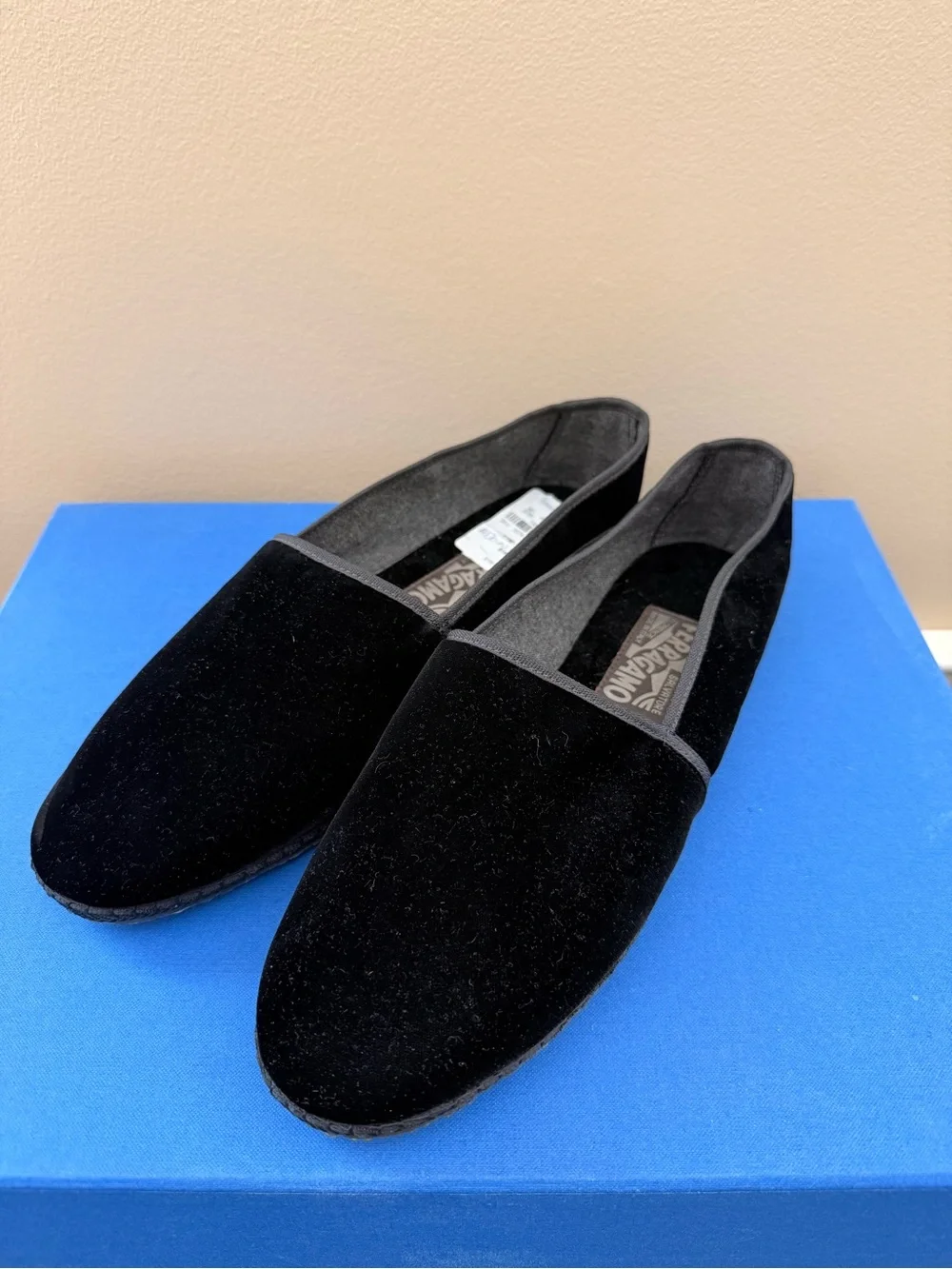 Salvatore Ferragamo Black Velvet Slip-On Loafers